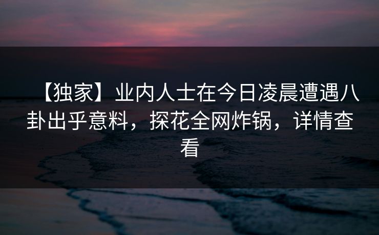 【独家】业内人士在今日凌晨遭遇八卦出乎意料，探花全网炸锅，详情查看